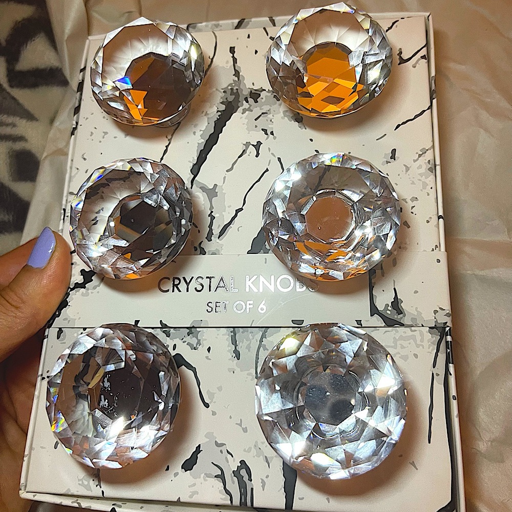 2 sets of 6 piece Crystal/ Glass decorative knobs for dressers or cabinets.